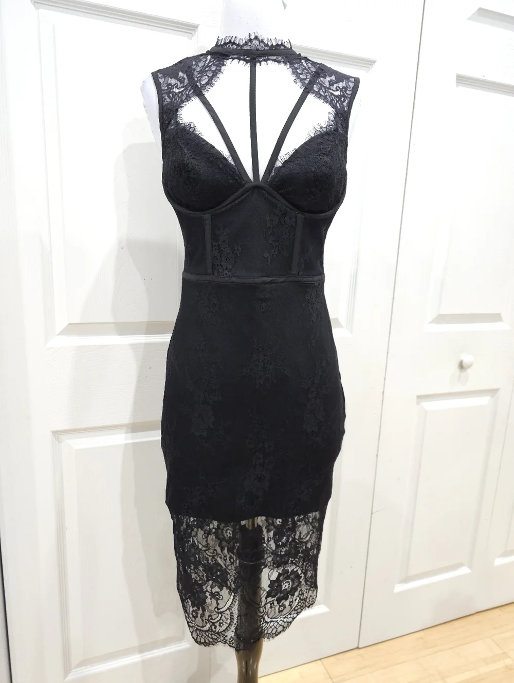 Vintage Y2K Goth Witchy Sexy Bebe Strappy Lace Corset Style Little Black Dress 2 - Picture 12 of 16